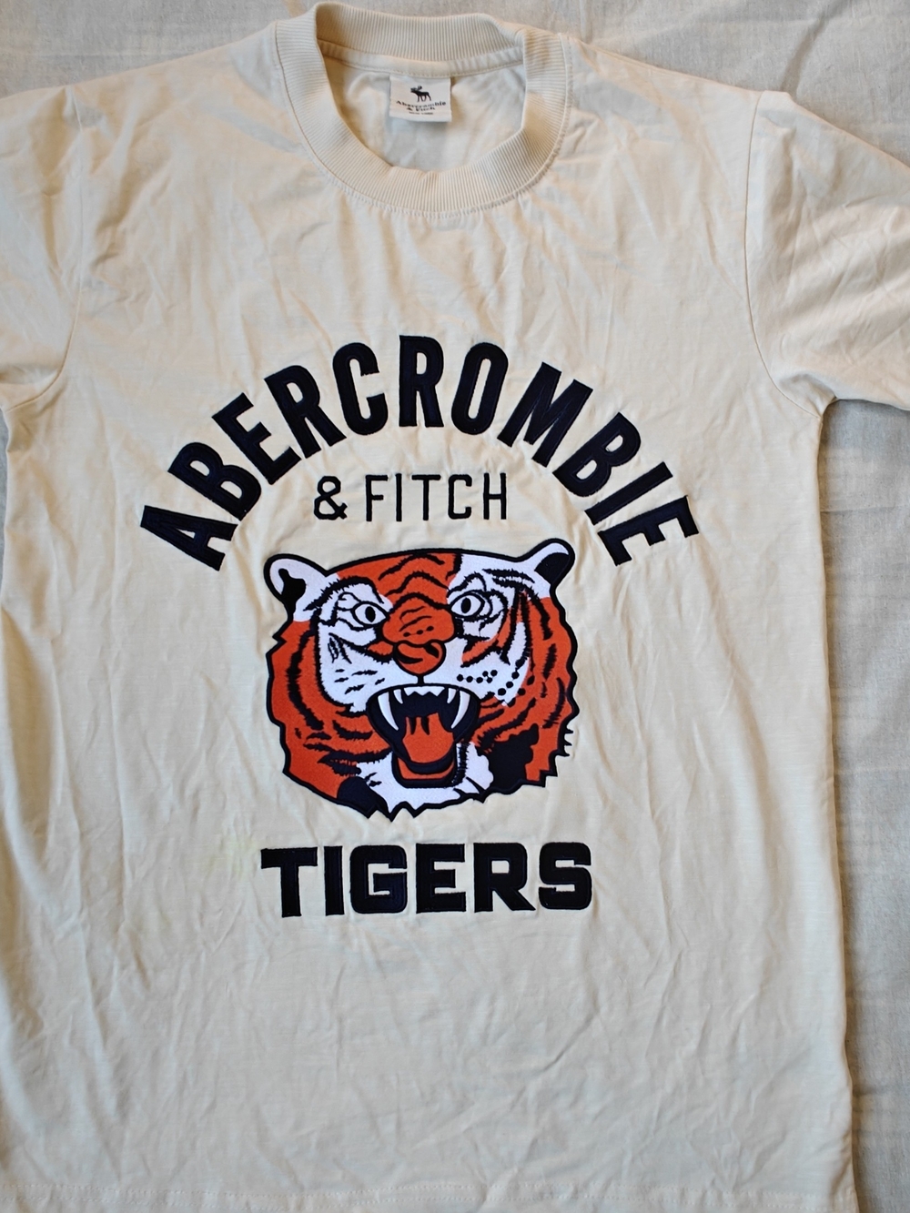 Abercrombie & Fitch Cream Short Sleeve Tee with Orange Tiger Graphic